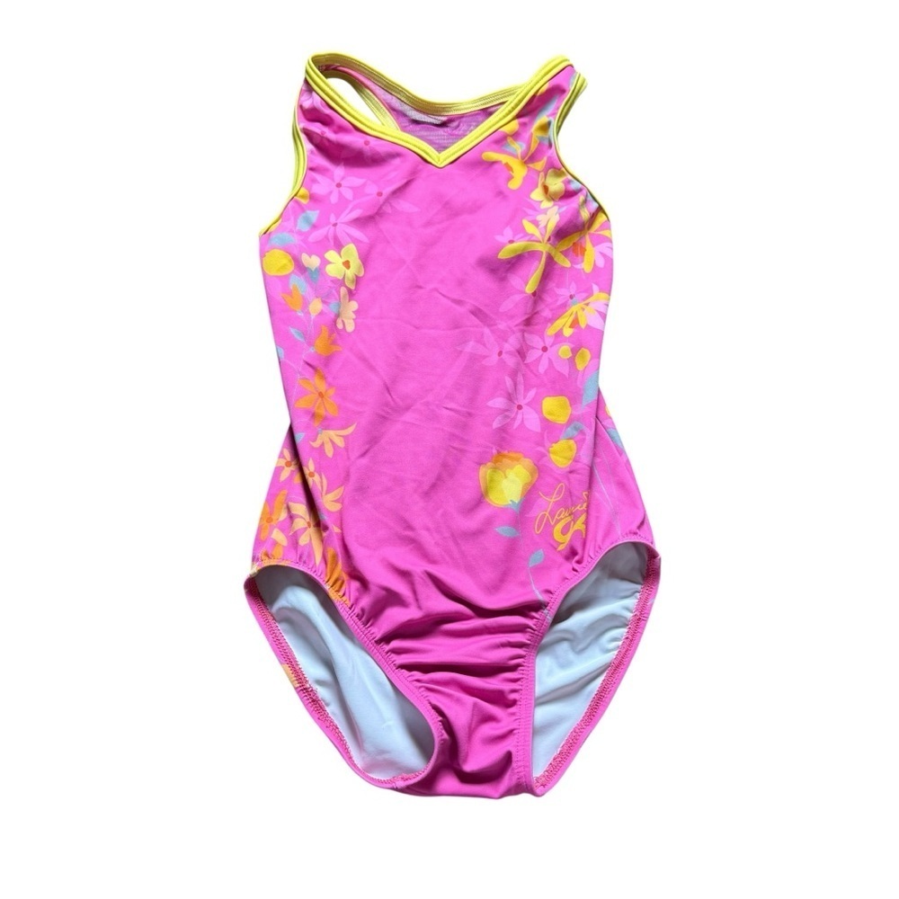 GK Laurie Hernandez Pink Floral Gymnastics Leotard Size Large